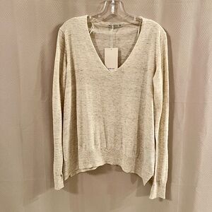 Zara V-Neck Sweater Light Weight Wheat Asymmetric Side Slits Sz M NWT
